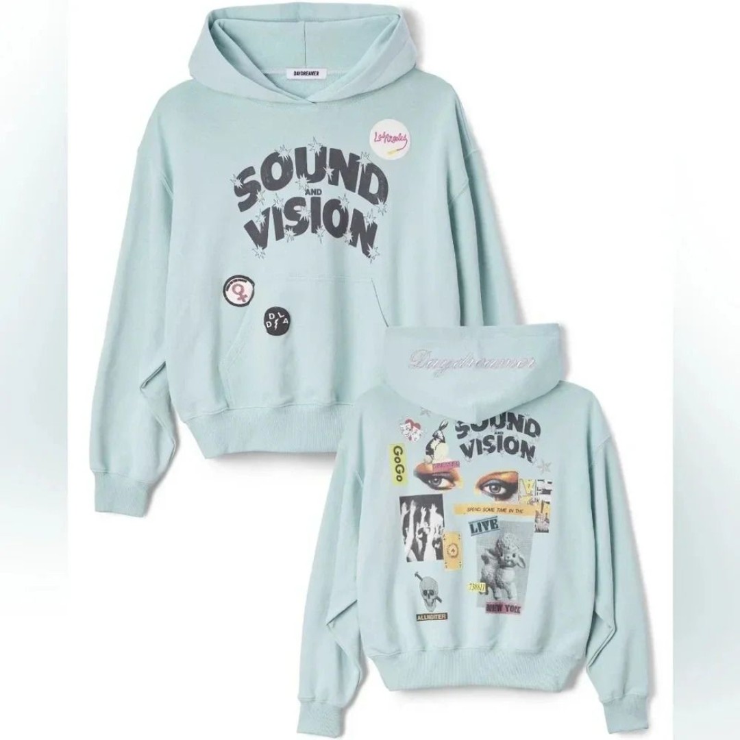 NWT Daydreamer LA Sound & Vision patch pocket graphic hoodie with embroided hood