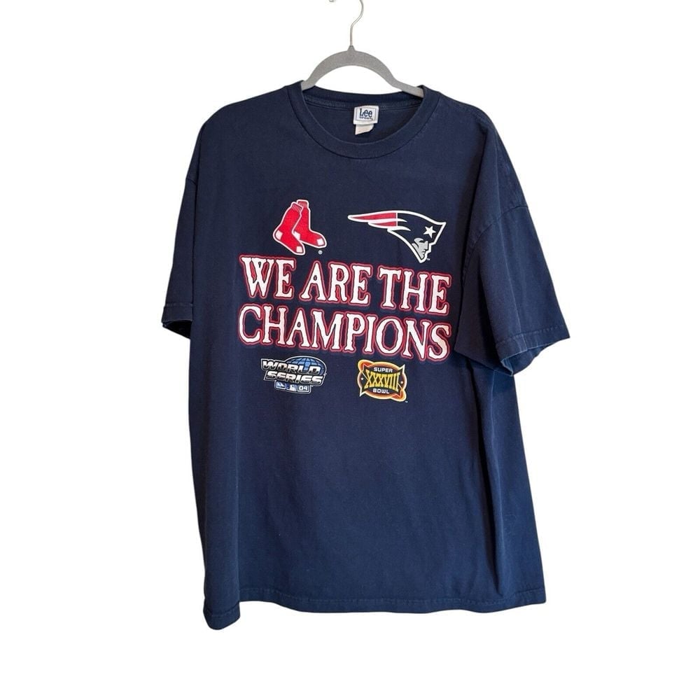 Vintage Y2K Shirt We Are Champions MLB Red Sox & NFL New England Patriots Lee 2X