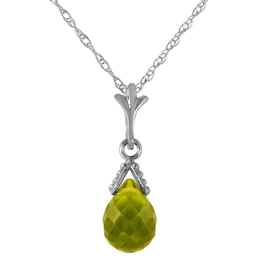 14K. SOLID GOLD NECKLACE WITH BRIOLETTE PERIDOT (White Gold)