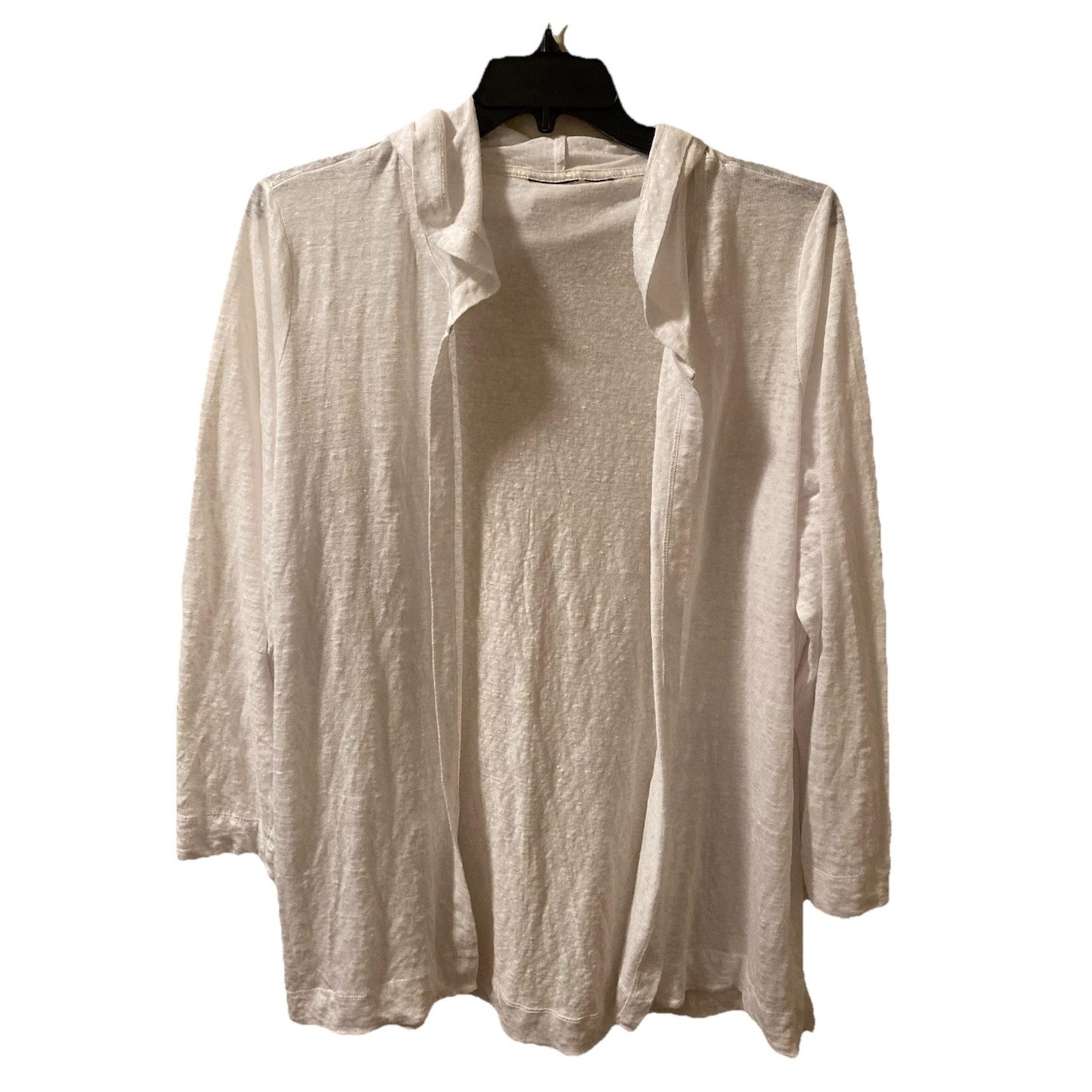 Tahari Linen Knit Cardigan Open Hooded Lightweight White 2X Beachy Coastal