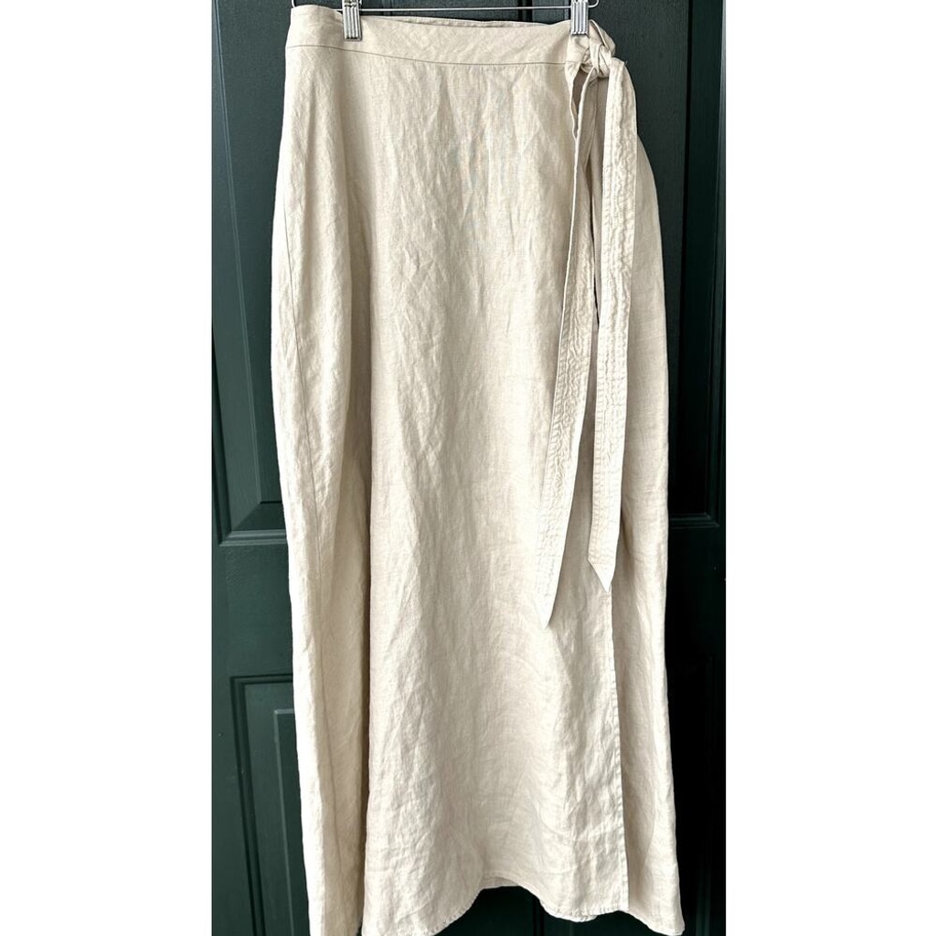 Trina Turk Out of Office Pure Linen Maxi Wrap Skirt, Size M