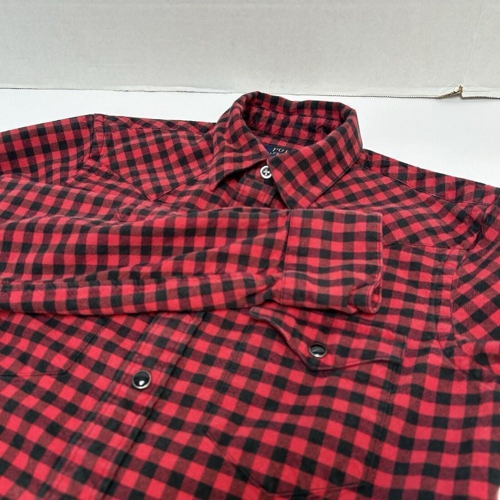 Polo Ralph Lauren Red & Black Check Western Pearl Snap Shirt Cotton Size XS