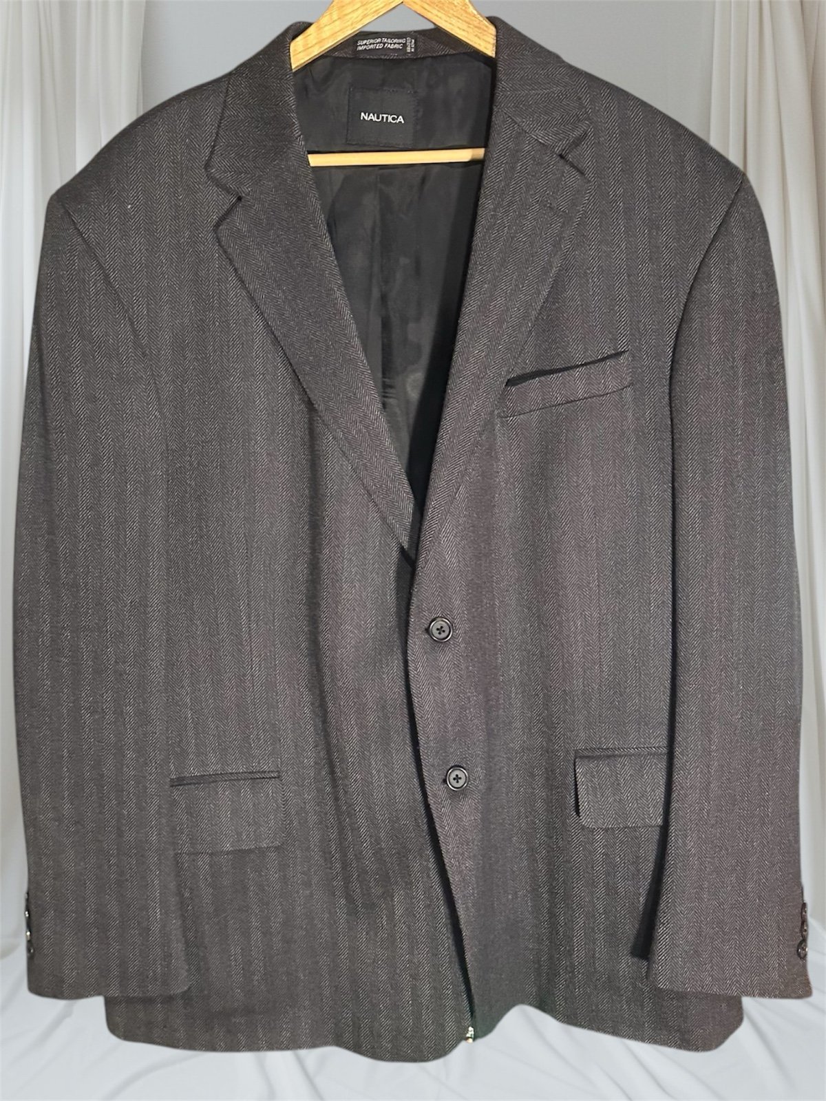 Nautica Lambswool Herringbone 48R Dark Gray Stretch Blazer Sport Jacket 2 Button