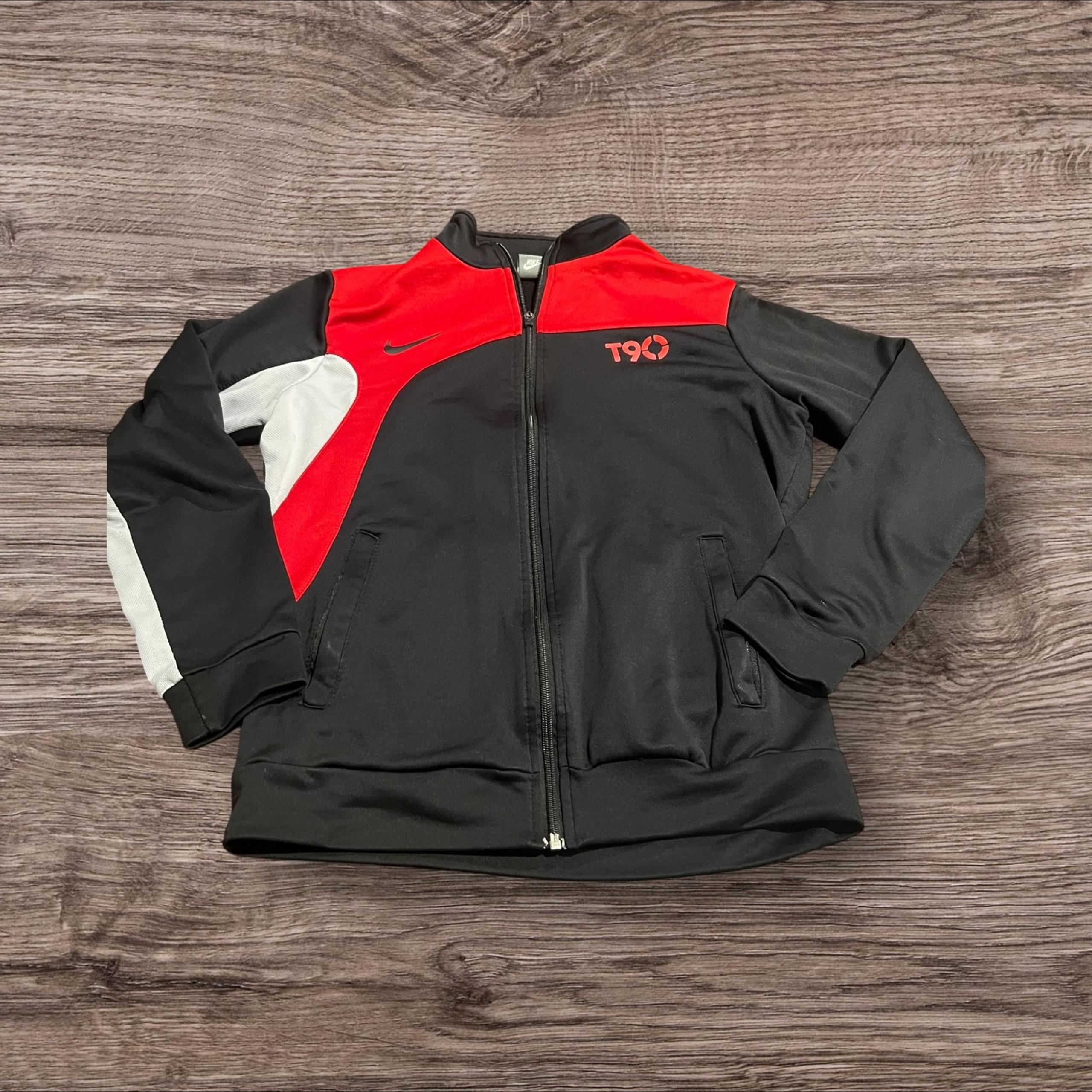 Nike Swoosh T90 Zipper Jacket Black White Red Size Large
