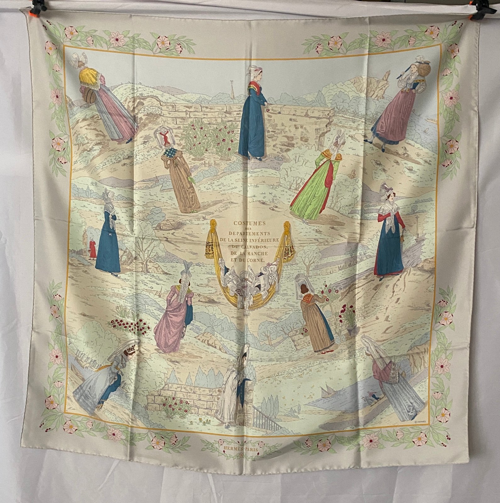 HermesSilkScarf Carre 90 COIFFES NORMANDES/COSTUMES DES DEPARTEMENTS Zoe Pauwels