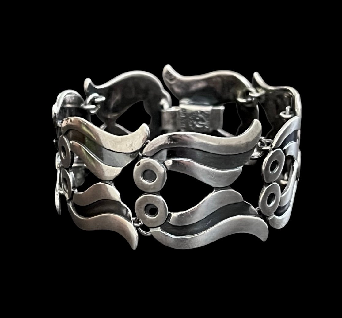 Vintage Pedro Castillo sterling silver 925 Taxco Mexico wide link bracelet