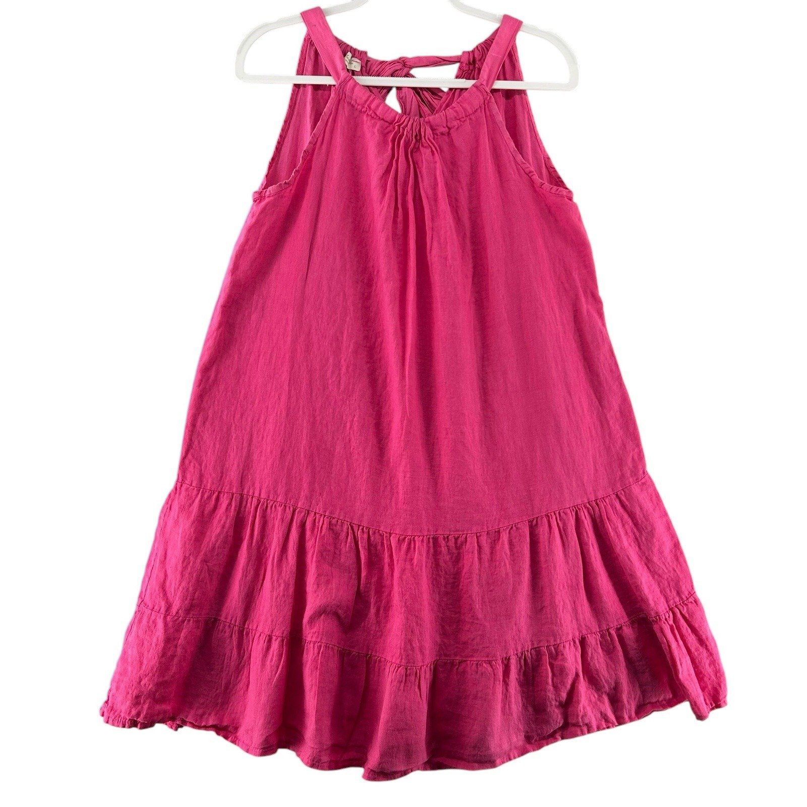 Bellambia Linen Trapeze Dress Pink Back Tie Womens Size Large Swim Cover Beach