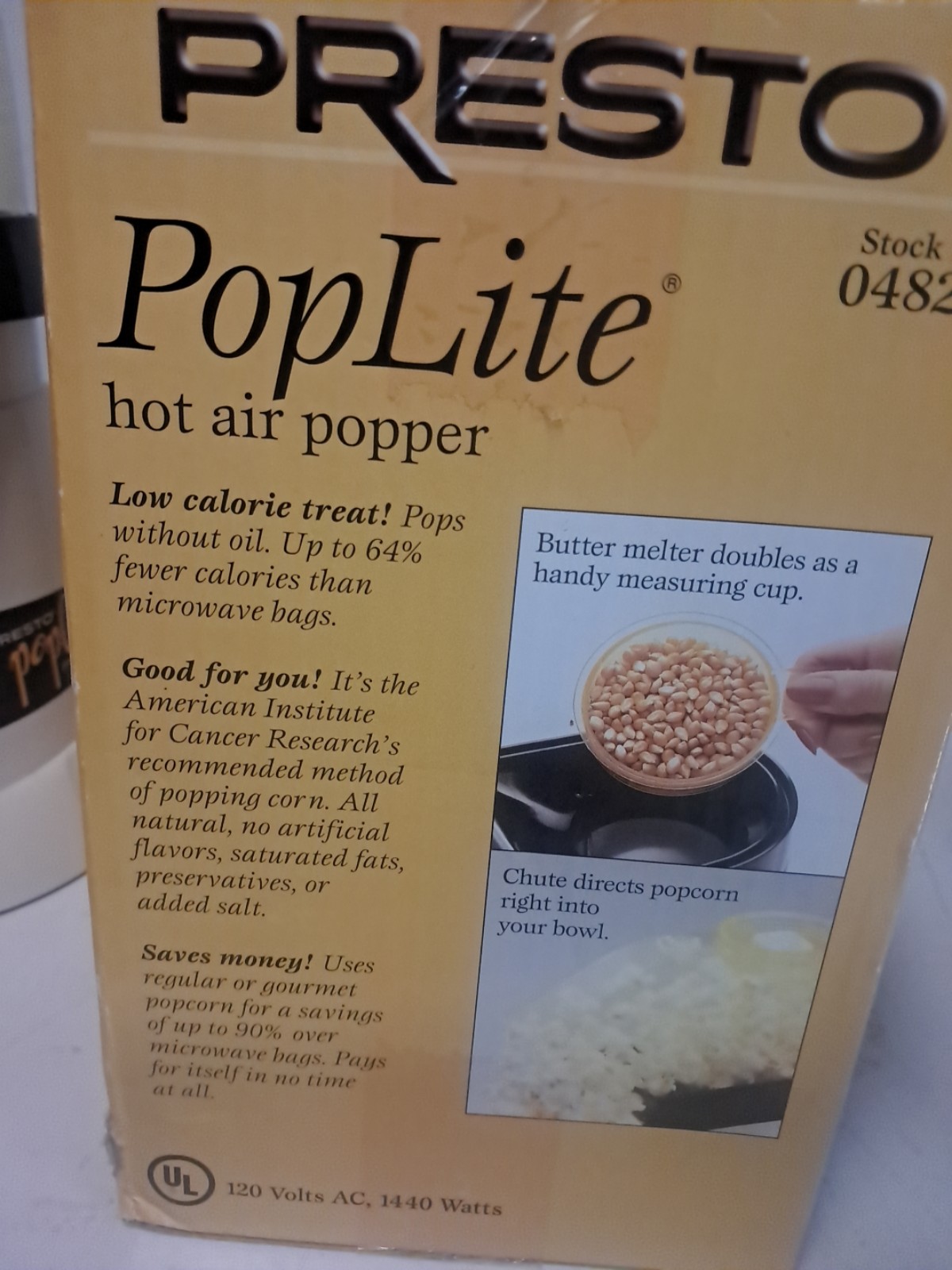Presto Popcorn Popper Model 04820 POP Lite Hot Air Popper Used With Manual.