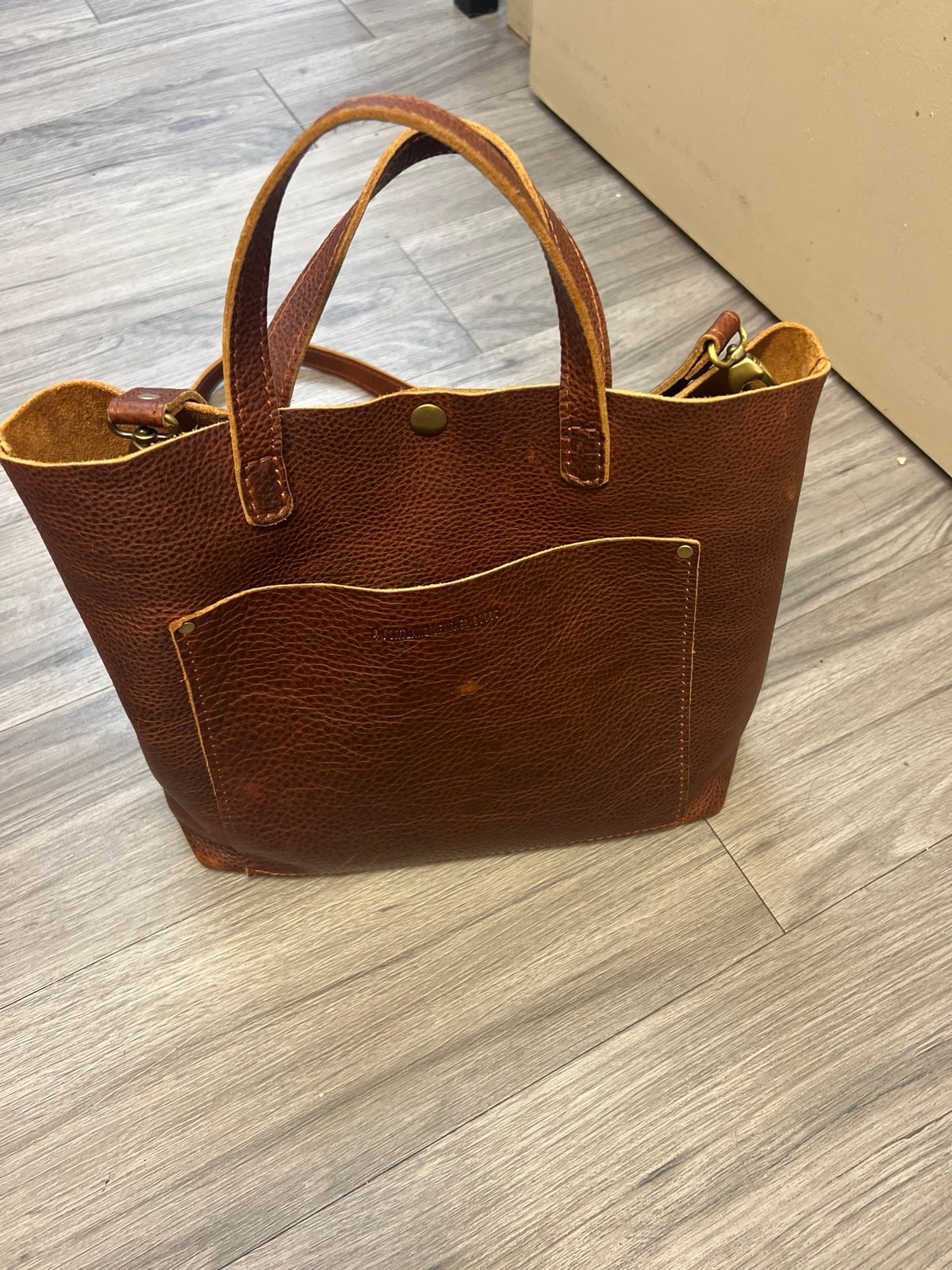 Portland Leather medium crossbody tote in nutmeg
