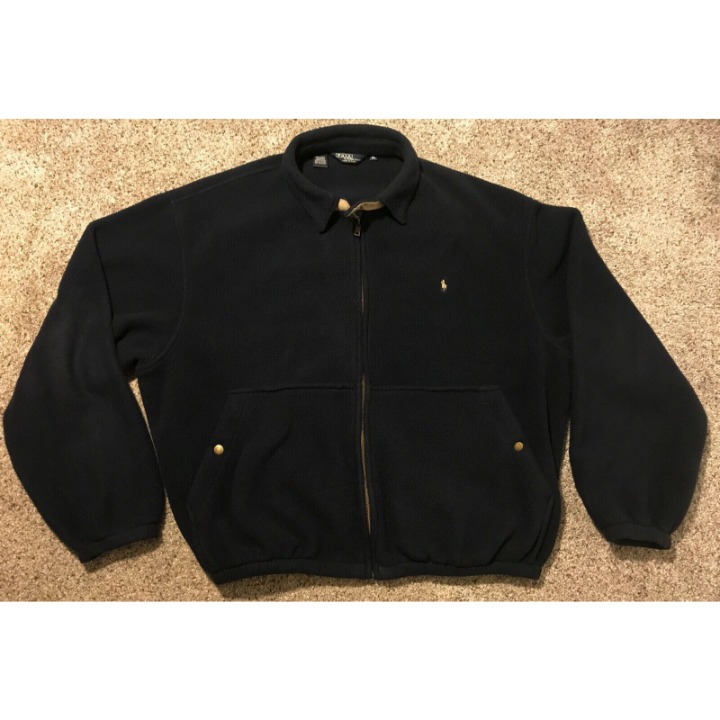 Vintage 90’s Mens XL Polo Ralph Lauren Full Zip Navy Blue Fleece Jacket USA