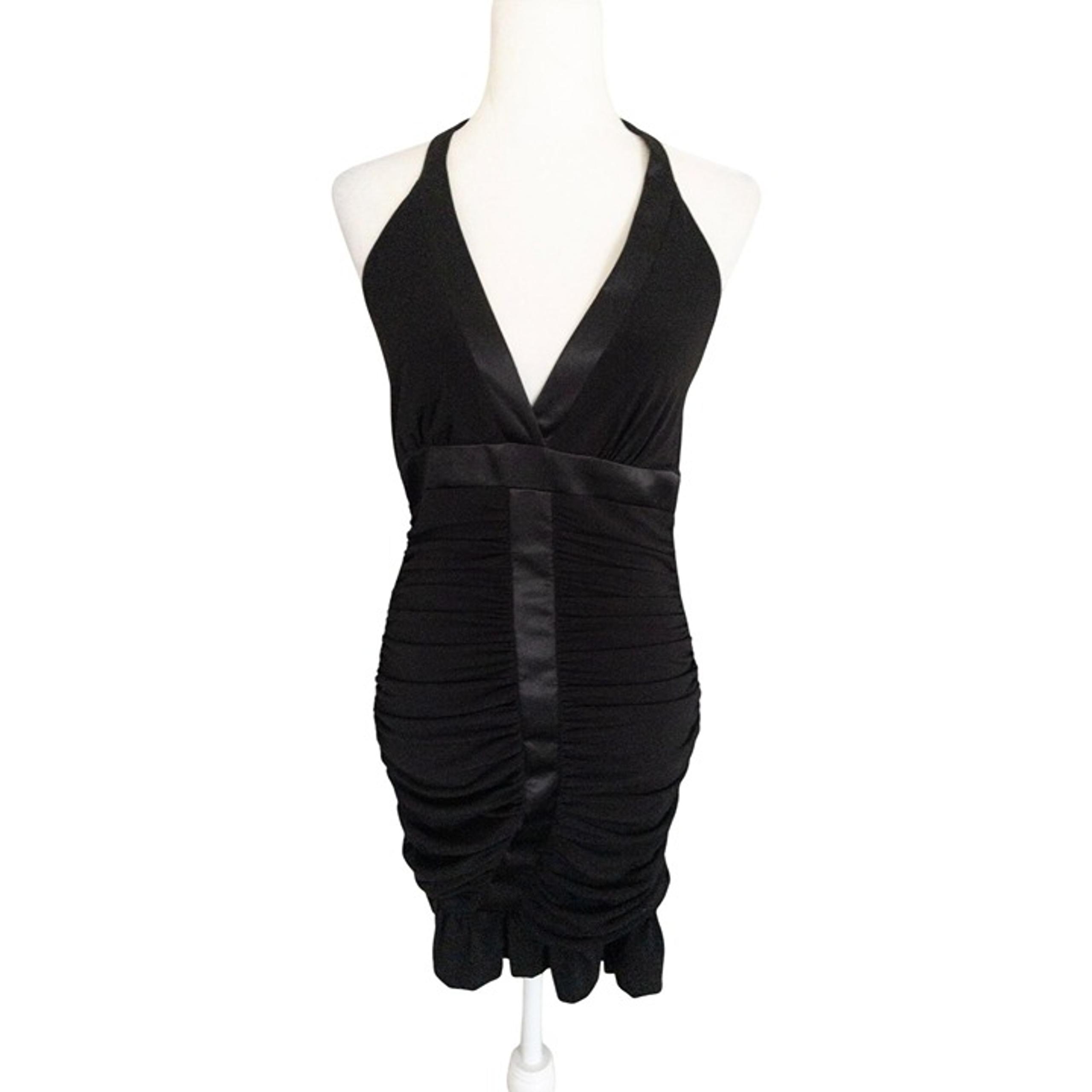 Cache Ruched Black Stretch Dress Short Cocktail Party Club Size 8 Vintage Halter