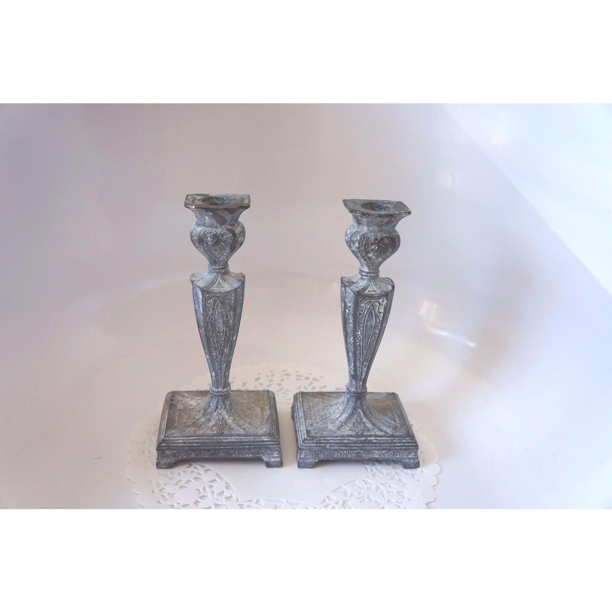 VINTAGE METAL SHABBY CHIC CANDLE HOLDERS: SET OF 2