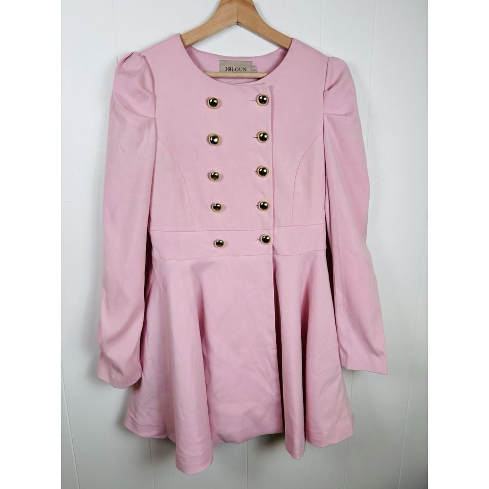 Joloun Pink Spring Mini Dress Coat Single Breasted Gold Buttons - Measures XS