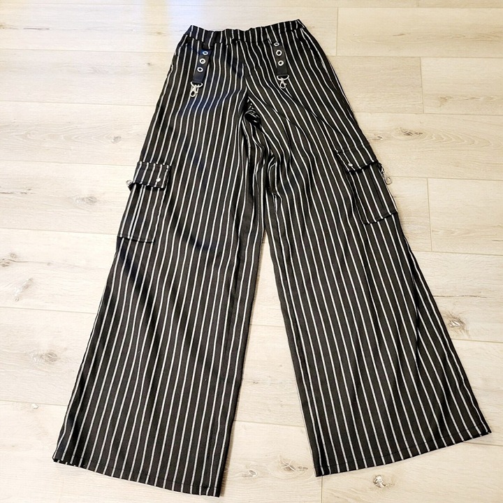 Hot Topic Black Pinstripe Wide Leg Pants Sz XS Goth Y2K Grunge