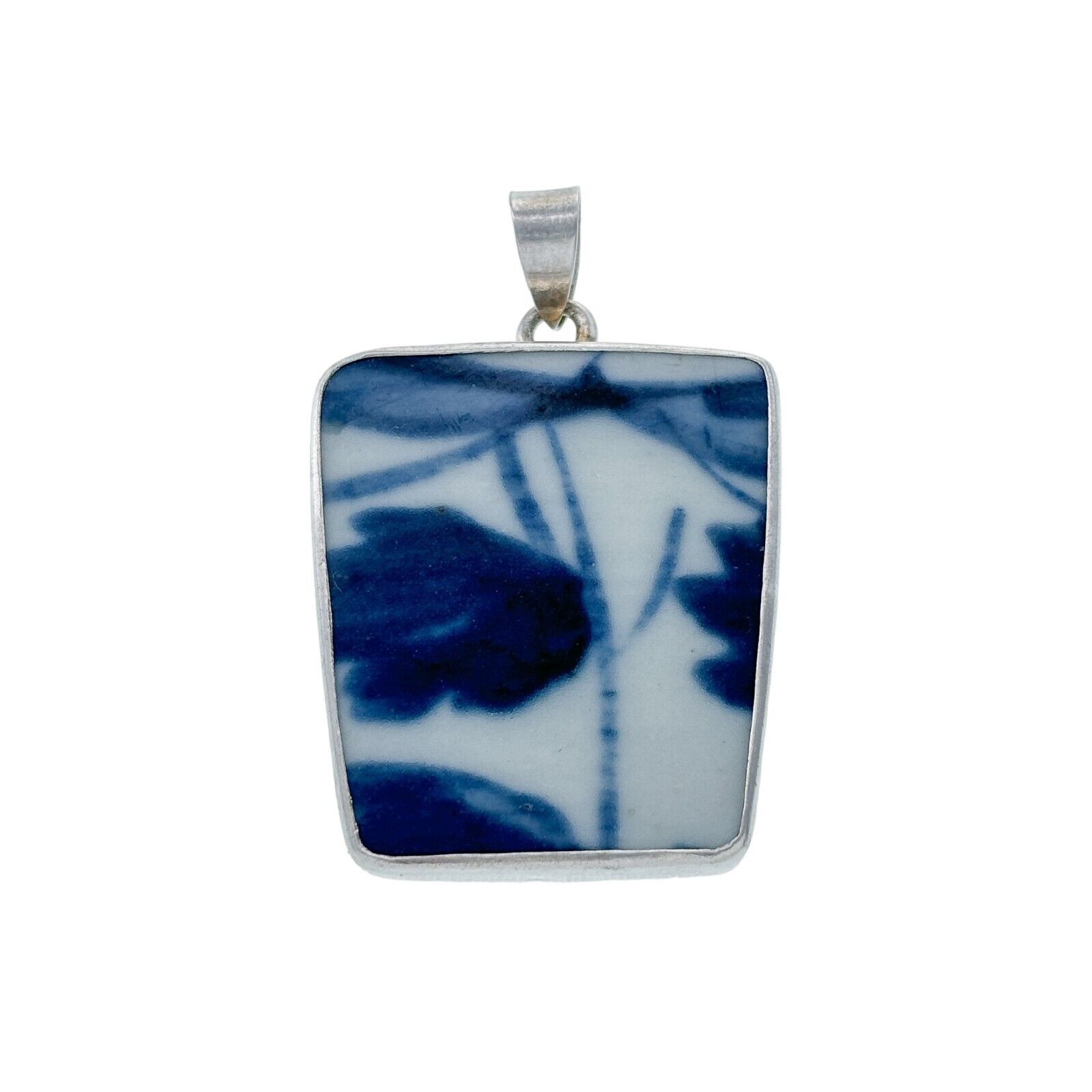Vintage Sterling Silver 925 Blue and White Porcelain Chard Pendant