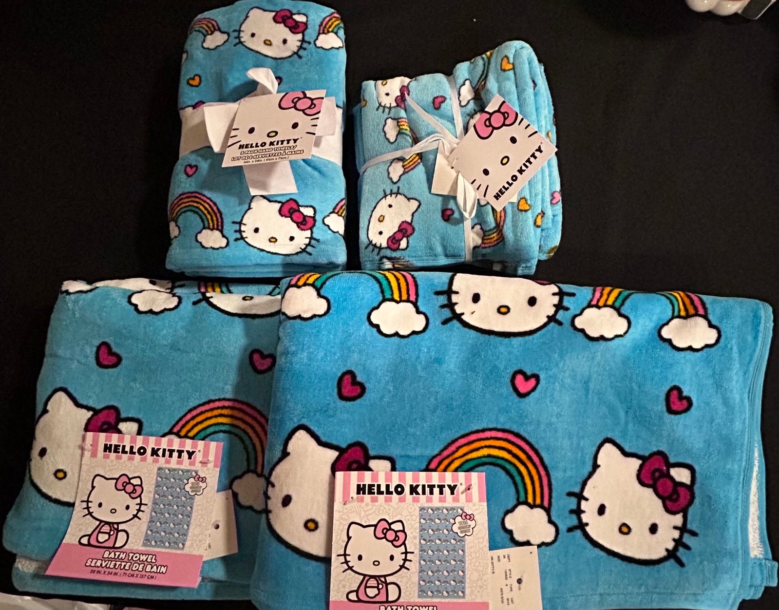 Hello Kitty blue rainbows 4 piece bath towel set
