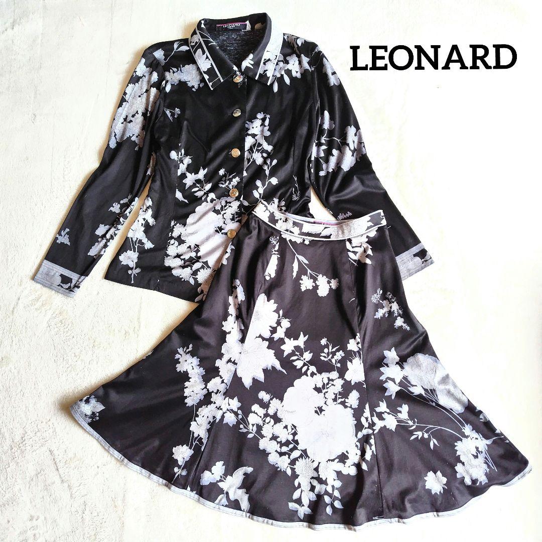 Excellent Condition♡LEONARD♡Cancan Skirt Set Black x Floral L~S