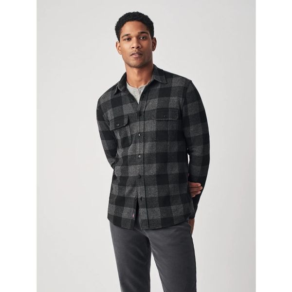 178 Faherty Mens Legend Sweater Flannel Shirt Charcoal Black Buffalo Size Large