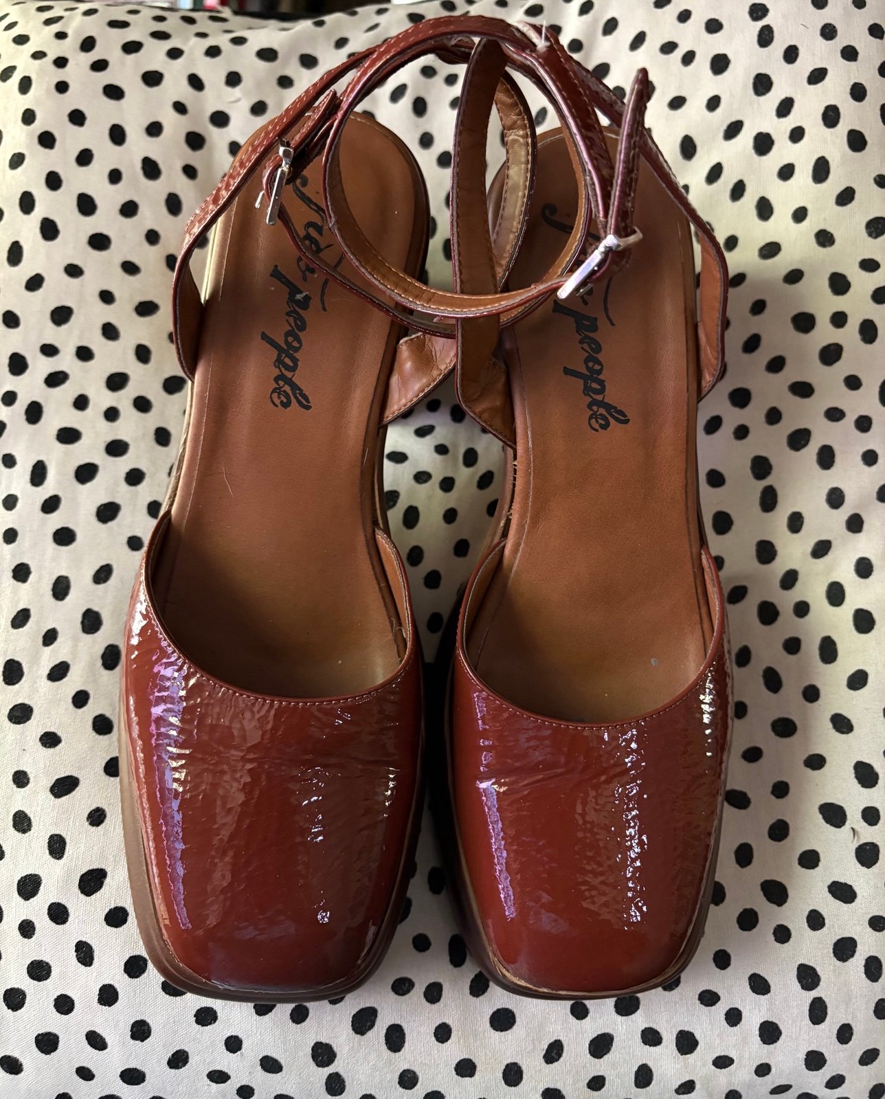 Free People Double Stack Platform Brown Mary Janes Sz 39