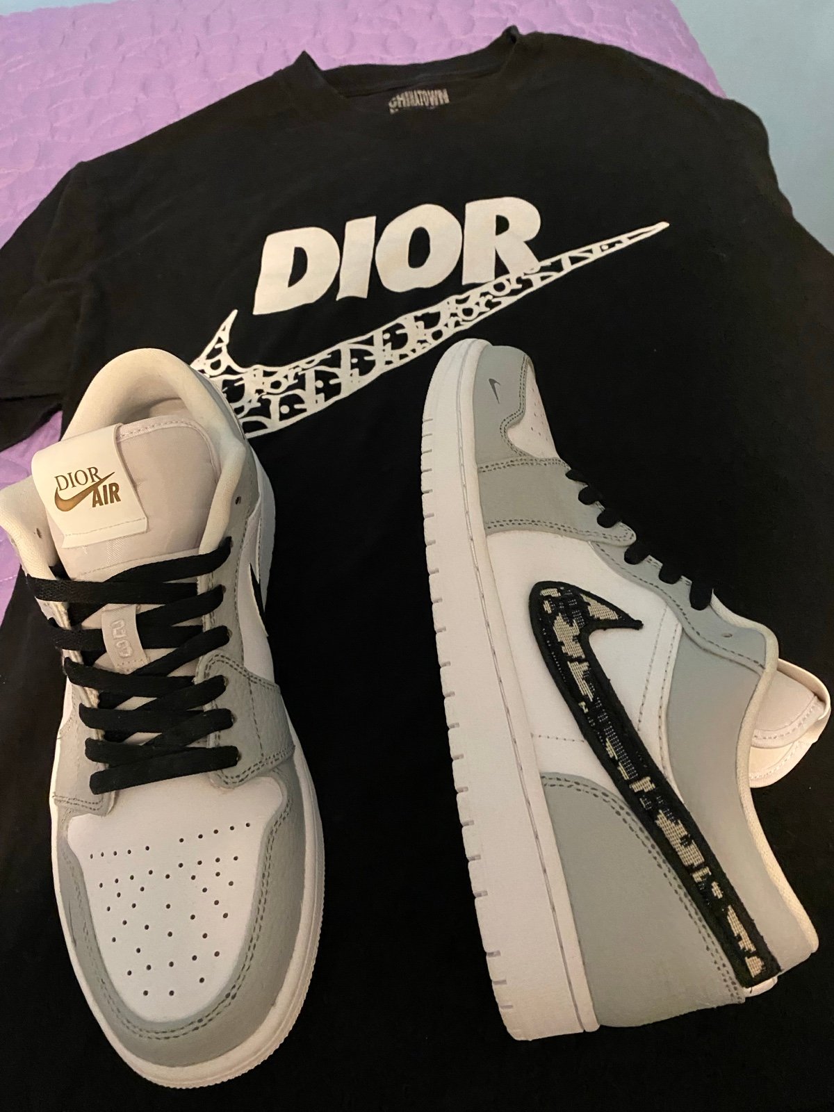 Air Jordan 1 low X Dior Custom shoes size 11 with matching shirt