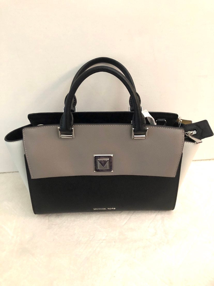 michael michael kors sylvia tricolor crossgrain leather top zip satchel