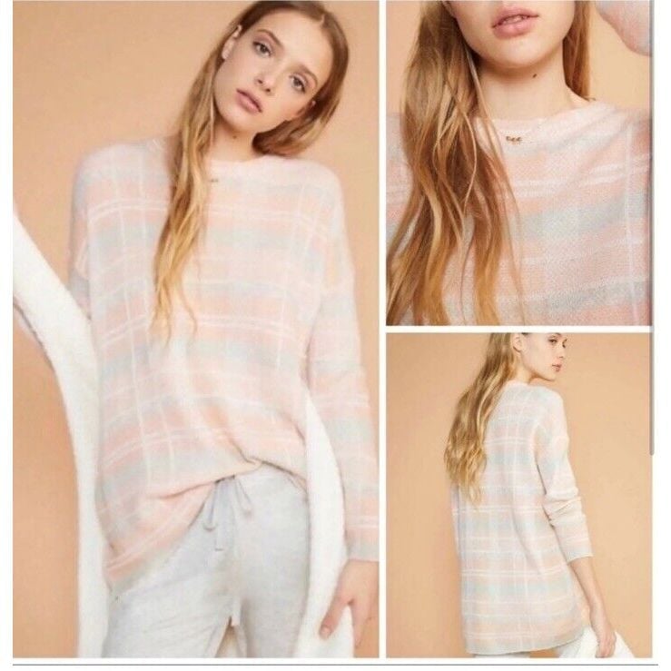 Lou & Grey Wool Alpaca Plaid Sweater Women's Size Small Stripe Pullover EUC
