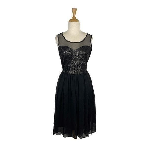 Romeo & Juliet Couture M Black Sequined Dress Sweetheart Neckline Tutu Evening