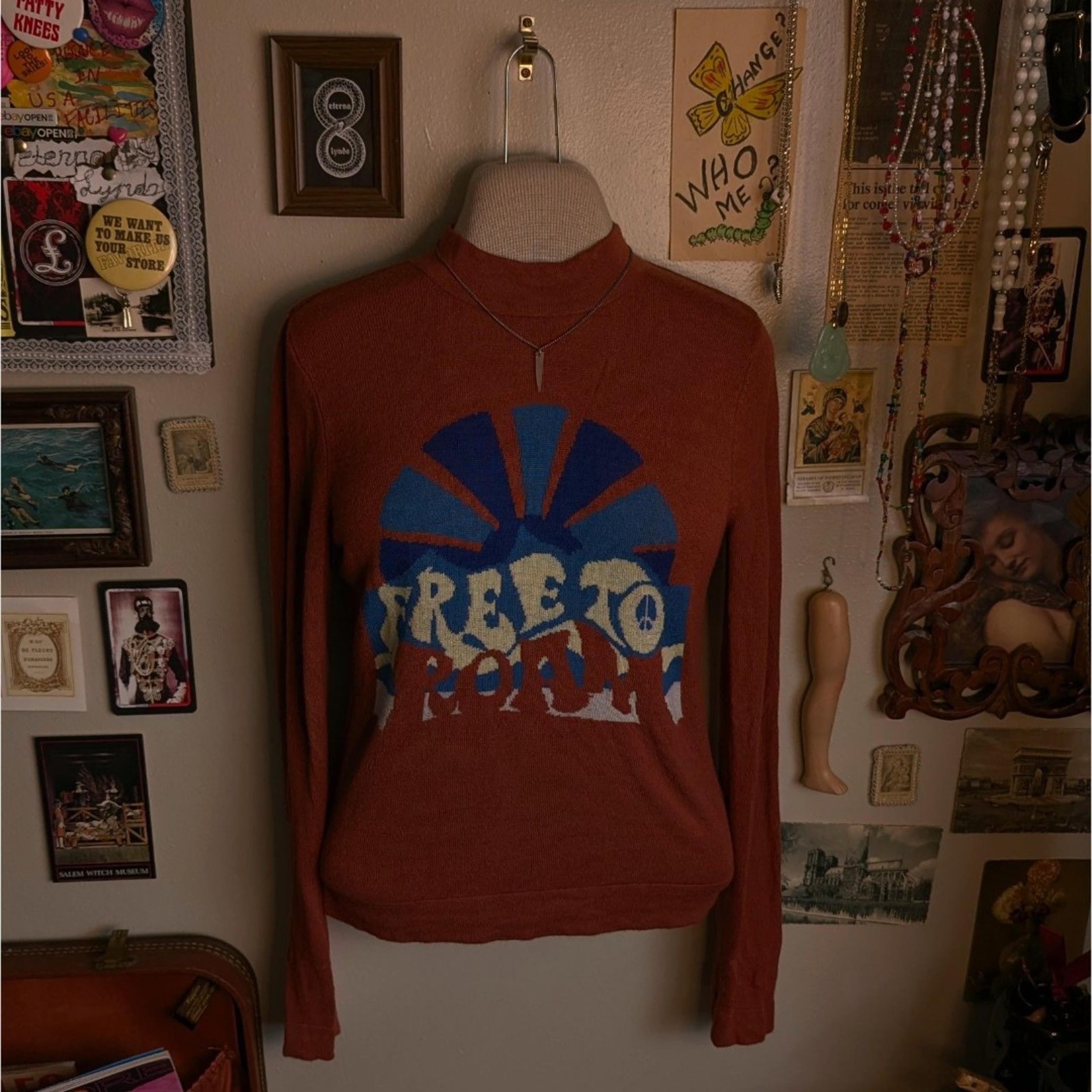 Free People Free to Roam Graphic Sweater Women's XS Rust Orange Mock Neck