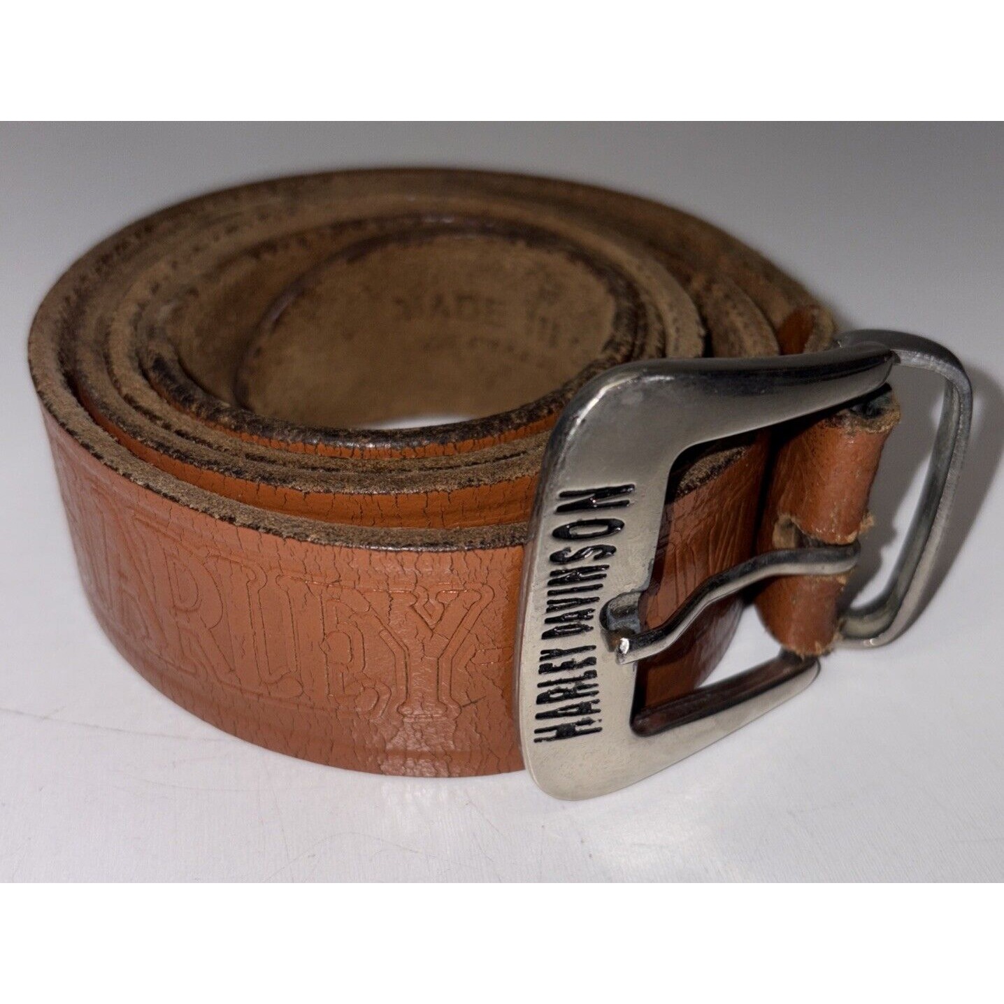 Harley Davidson Vintage Men's Brown Leather Belt Size 47 Distressed
