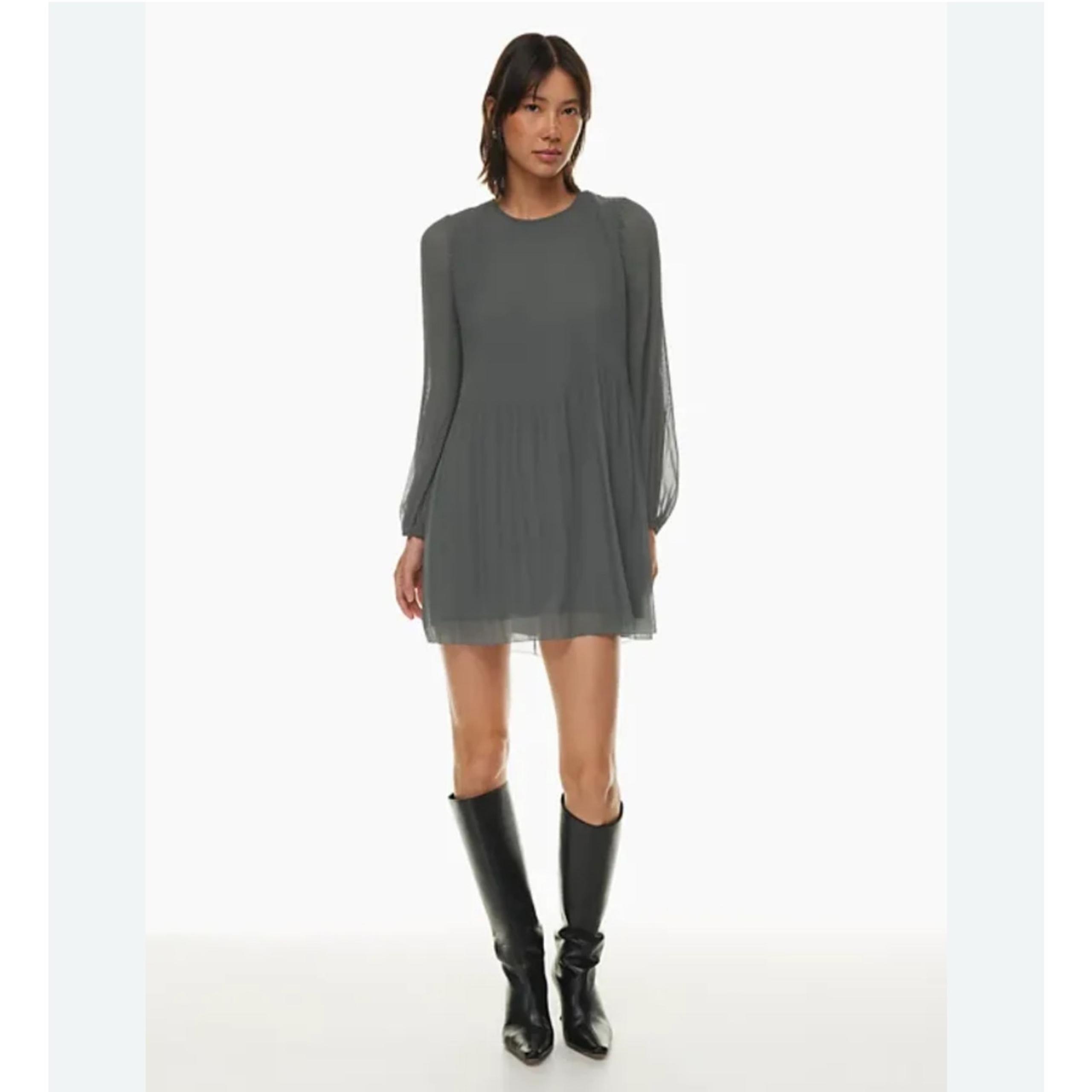 Aritzia Wilfred Daydreamer Pleated Mini Dress Women’s Size L Coal Gray