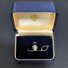 Silver Onyx Tie Clip with Chain
