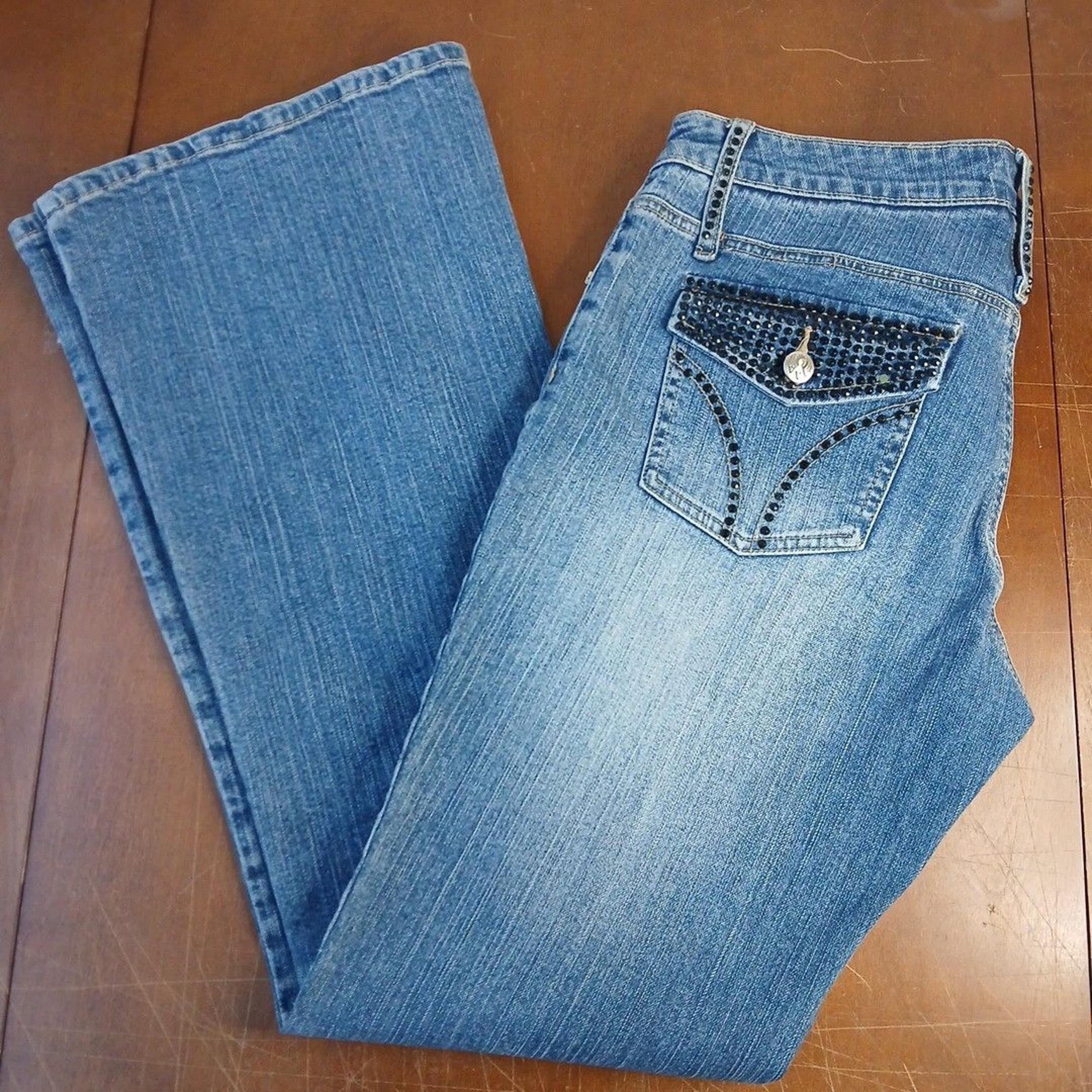 Vanilla Star Y2K Low Rise Flare Embelished Denim Jeans SZ 13 Tall 32" Inseam