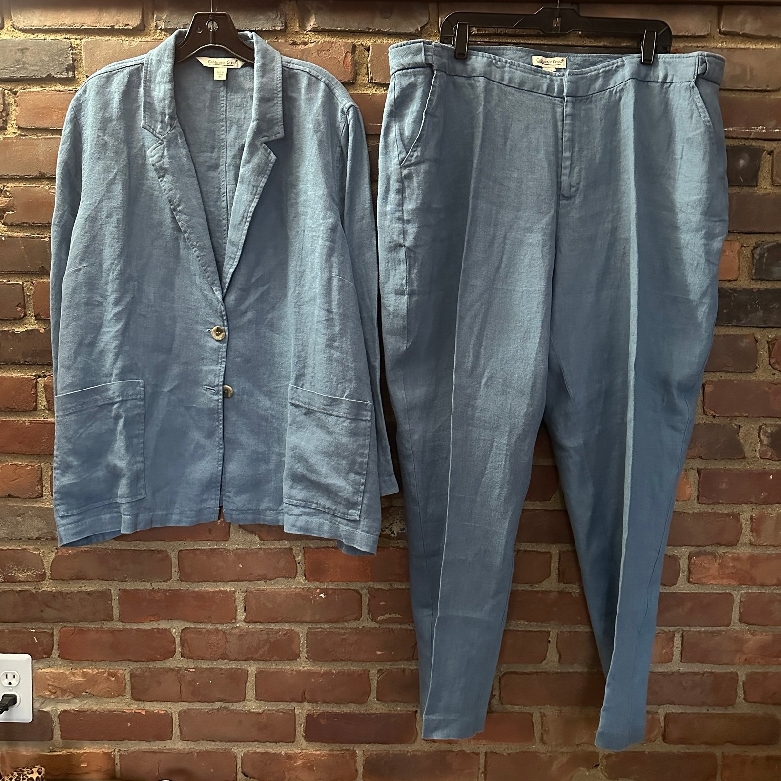 Coldwater Creek Blue Linen Jacket Sz 2X + Pants Sz 22 Set