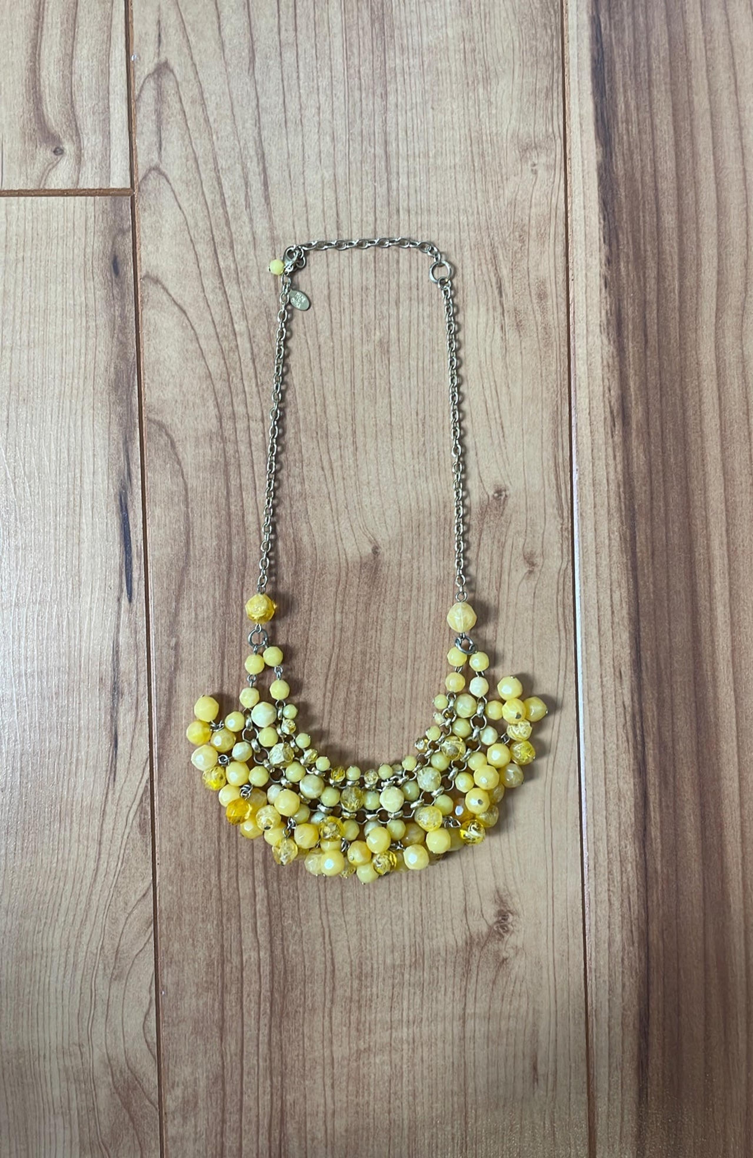Anthropologie Honey Mustard-Colored Beaded Necklace with Golden Chain