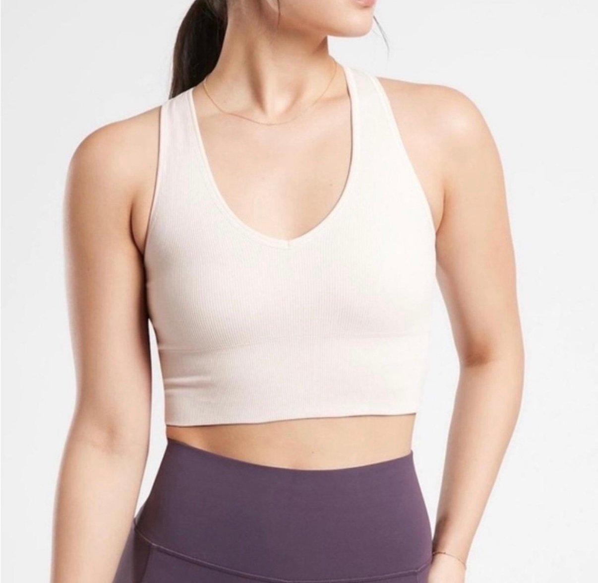 Athleta Aurora Crop Rib Tank Top Size Large White