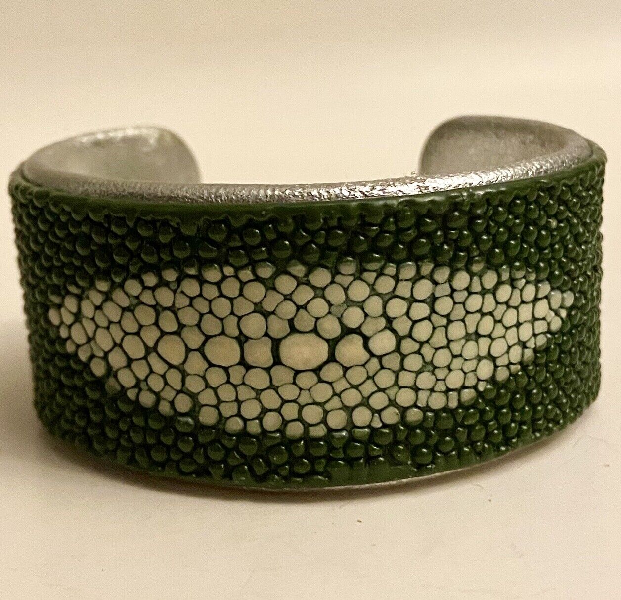 Lema J Design Protective Eye Cuff Green Stingray Silver Lambskin Artisan Made