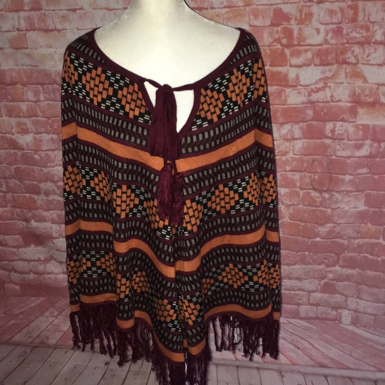 Soft Knit Boho Southwestern Fringed Poncho Great Value