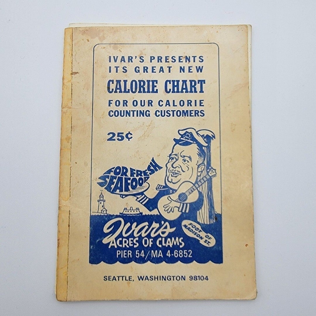 Ivar's Acres Of Clams Calorie Chart - Pier 54 Seattle Washington - Vintage RARE