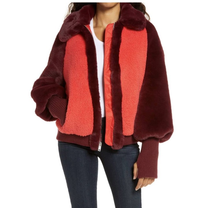 NWT UGG Spanish Red Augusta Sherpa Baseball Jacket Size Small 298