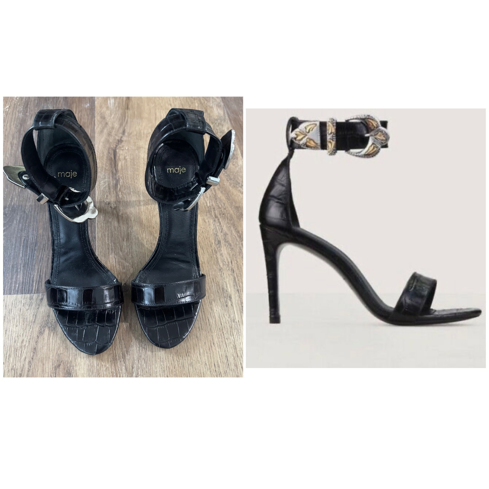 Maje Falbario Croc Embossed Heels in Black