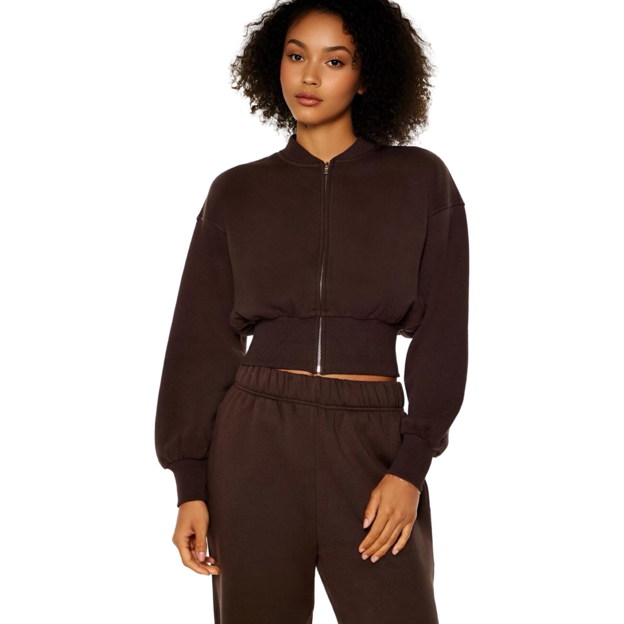 Forever 21 Cropped Fleece Jacket in Brown