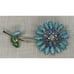 Vintage Weiss Blue Green Floral Brooch Goldtone Pin