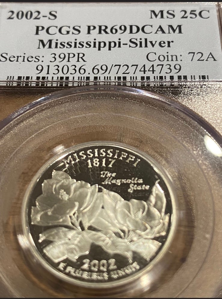 2002 S Mississippi Silver State Quarter - Graded PR69DCAM and housed in PCCGS