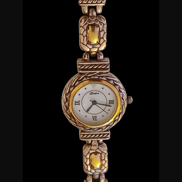 Vintage Brighton Two Tone Toggle Clasp Working Wrist Watch 6.5-8 Long