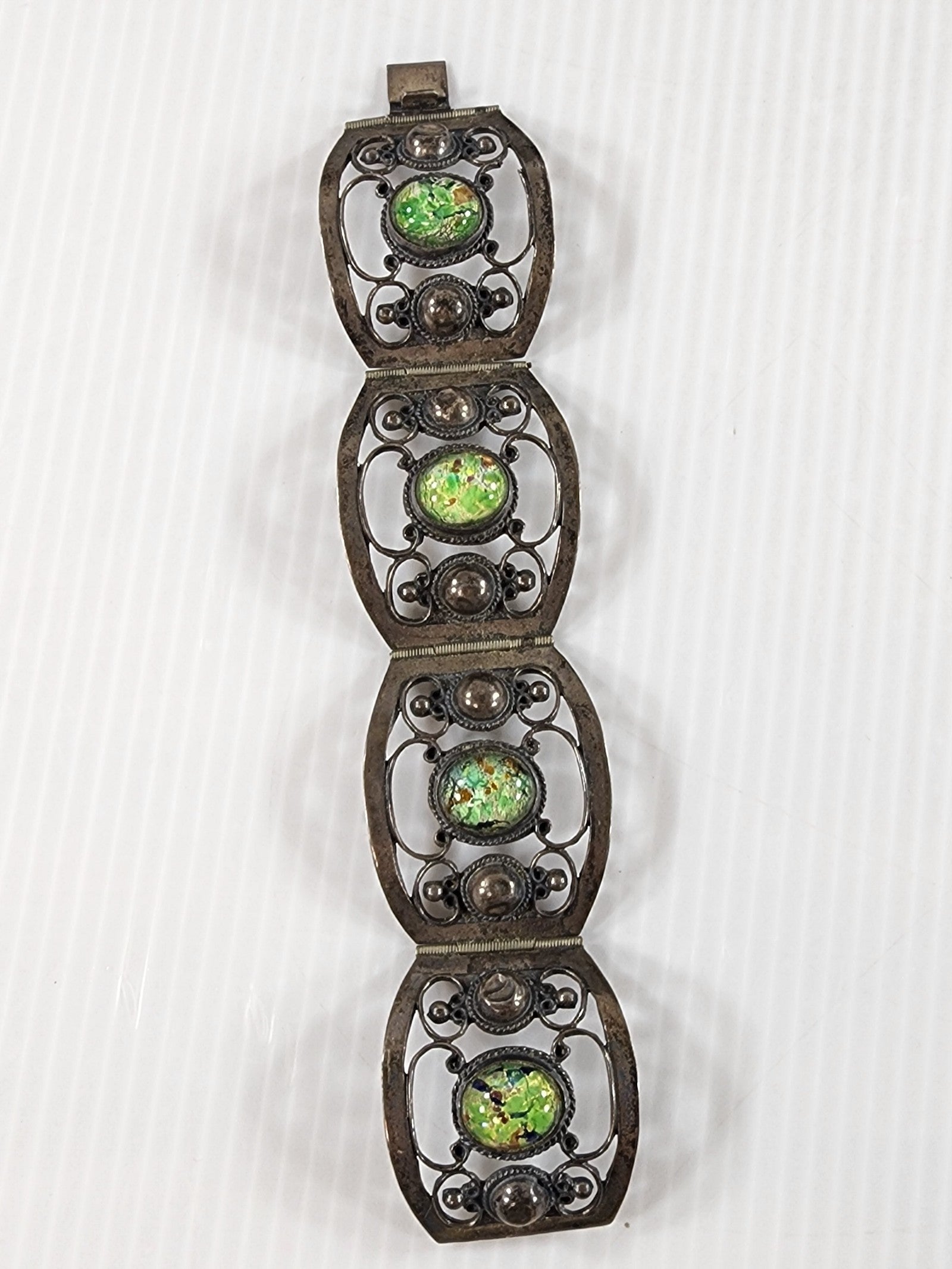 Taxco Mexico Ornate Sterling Silver Four Panel Bracelet