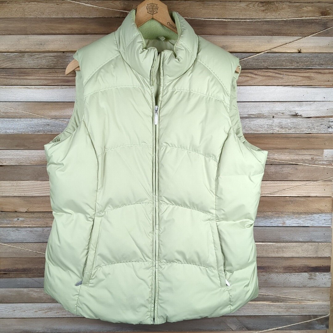 Eddie Bauer Goose Down Puffer Vest Celadon Green Size L Zip Front FREE SHIPPING