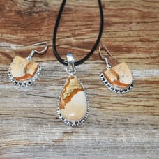 Picture Jasper Pendant & Earrings Set