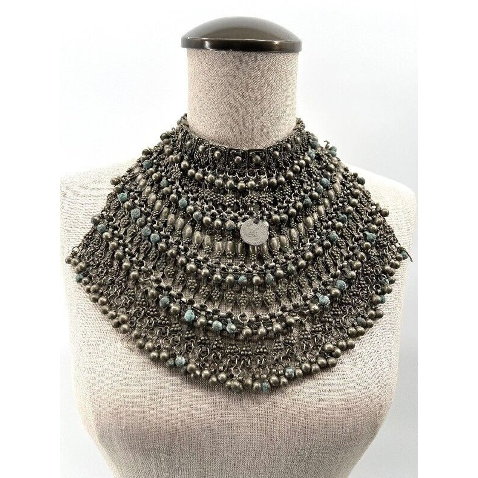 Antique Vintage Old Bedouin Yemeni Hand Crafted Silver Woven Necklace