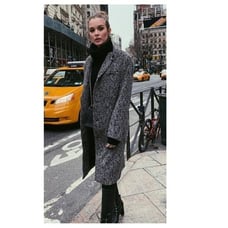 SANDRO PARIS Black and White Wool Blend Boucle Long Coat