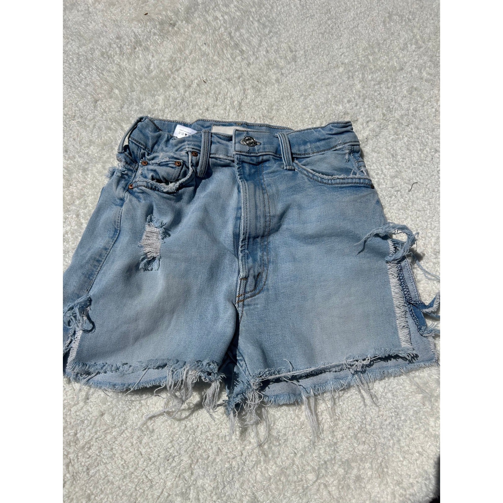Mother x Superior Light Blue Denim Distressed Shorts Size 27